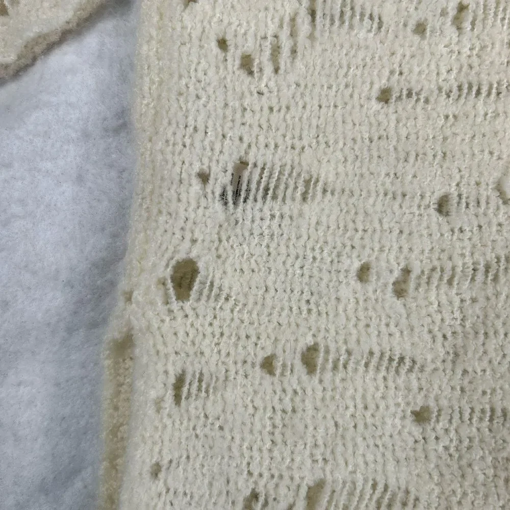 Free People Sweater Dress Tunic Womens Sz M Ivory Distressed Open Knit Bohemian - Picture 9 of 16